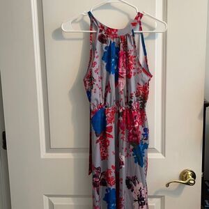 Gray maxi floral high-neck dress- S